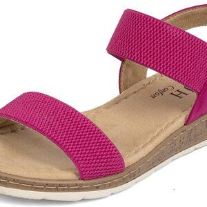 Women’s Flat Sandals Elastic Ankle Strap Open Toe Low Wedge Casual Shoes